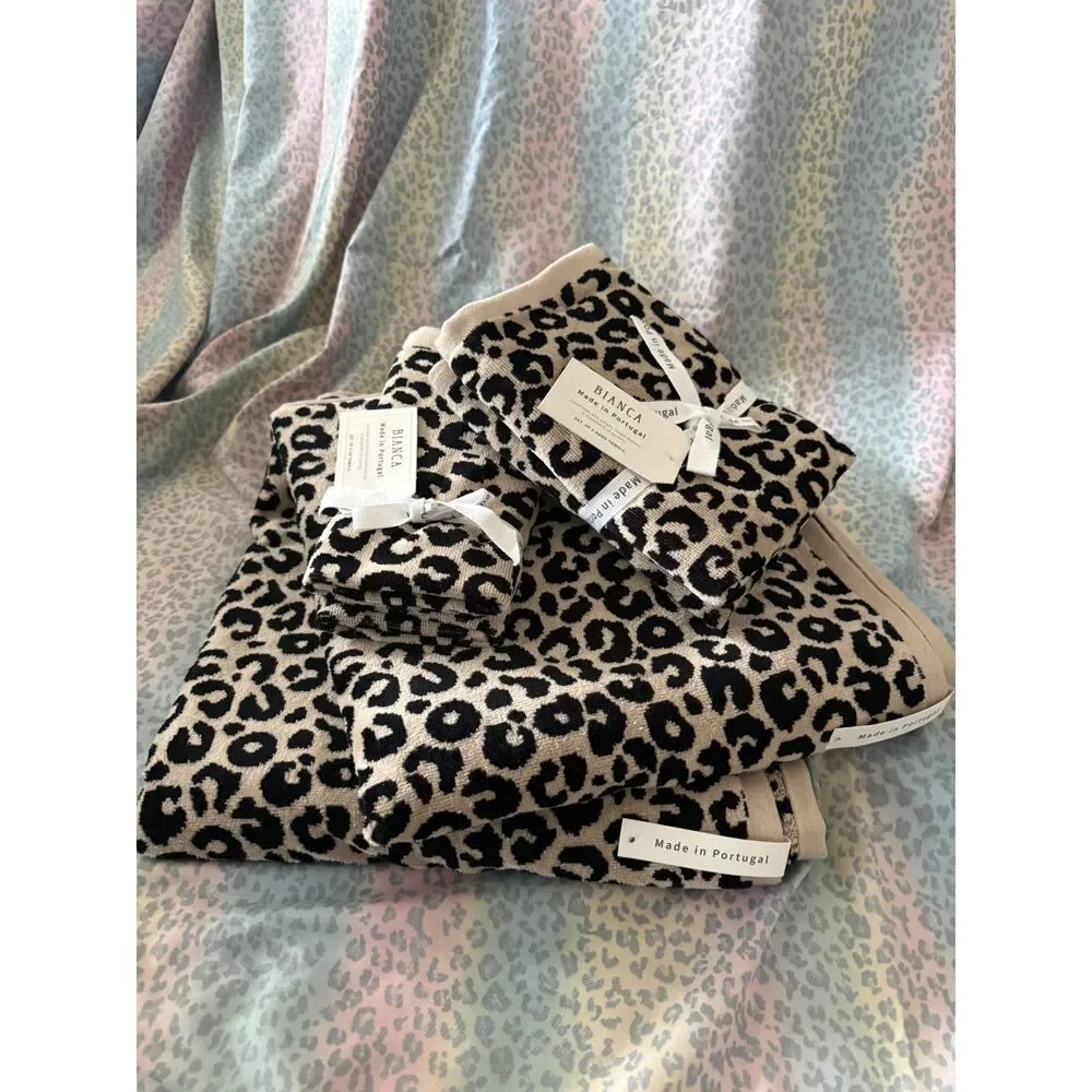 Bianca Portugal Leopard Towel Set 6pc Luxury Bath Hand Tip Towels reversable